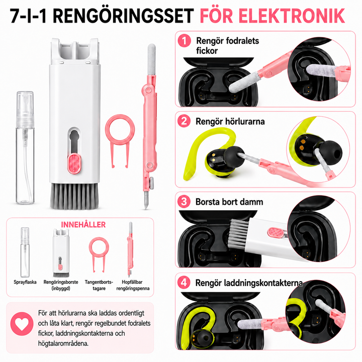 Rengöringsset för elektronik – 7-i-1